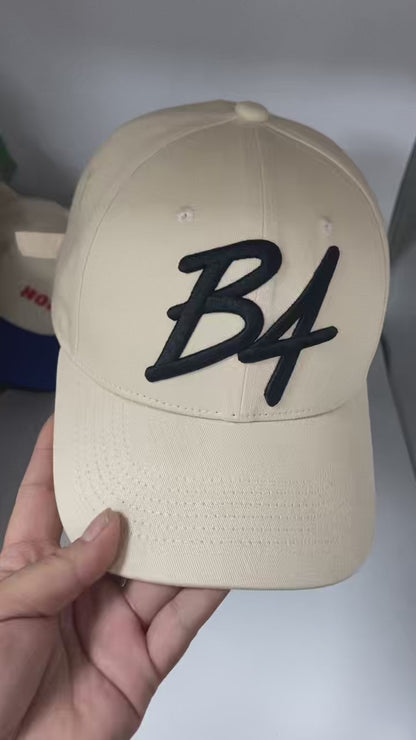B4 Signature Cap - Beige cotton with 3D embroidered Logo Black