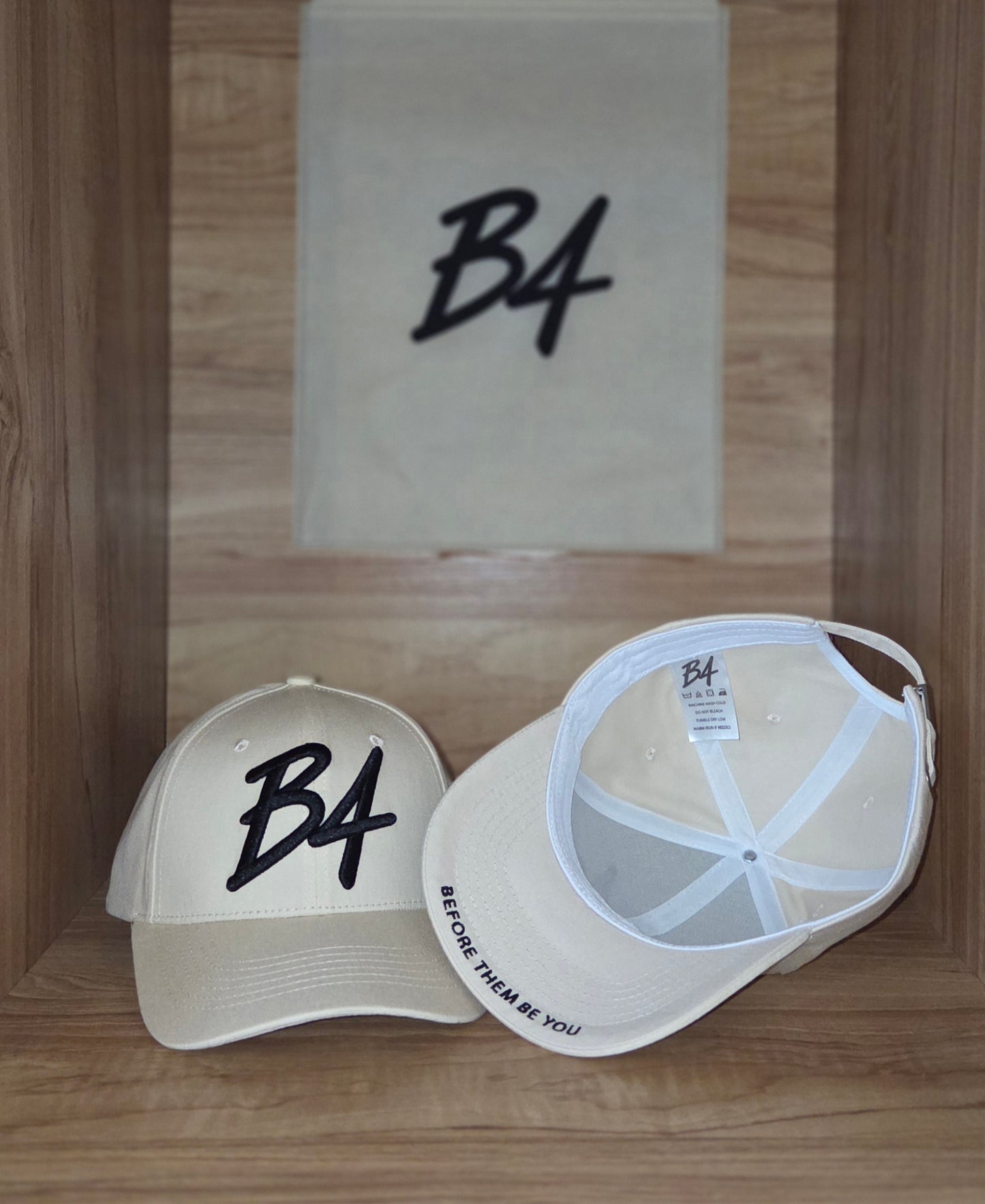 B4 Signature Cap - Beige cotton with 3D embroidered Logo Black